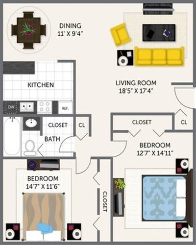 2 Bedrooms 1 Bathroom Apartment for rent at Oak Park Apartments in Indianapolis, IN