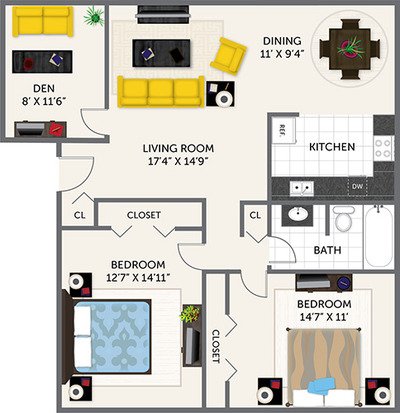 2 Bedrooms 1 Bathroom Apartment for rent at Oak Park Apartments in Indianapolis, IN