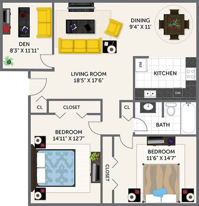 2 Bedrooms 1 Bathroom Apartment for rent at Oak Park Apartments in Indianapolis, IN