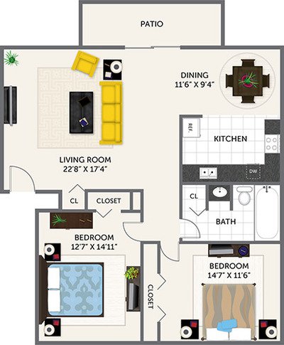 2 Bedrooms 1 Bathroom Apartment for rent at Oak Park Apartments in Indianapolis, IN
