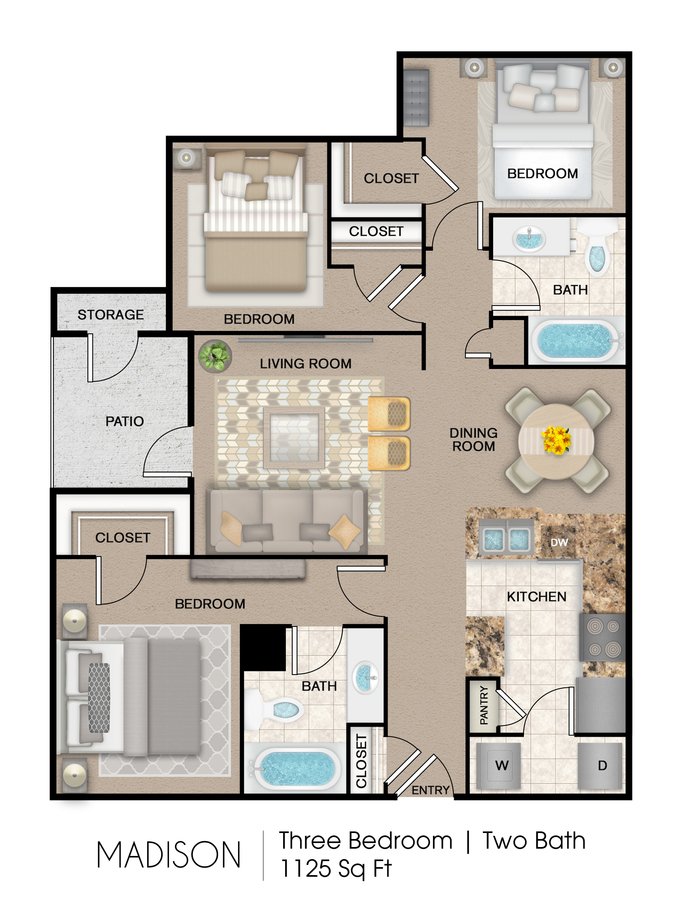 3 Bedrooms 2 Bathrooms Apartment for rent at Mission Del Rio Apartment Homes in San Antonio, TX