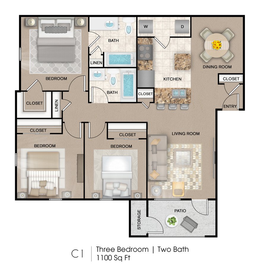 3 Bedrooms 2 Bathrooms Apartment for rent at Palo Alto Apartment Homes in San Antonio, TX