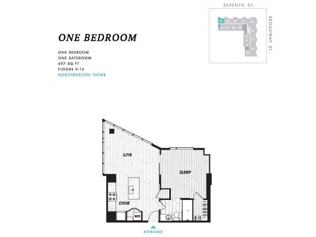 1 Bedroom 1 Bathroom Apartment for rent at Seven at Broadway in Cincinnati, OH