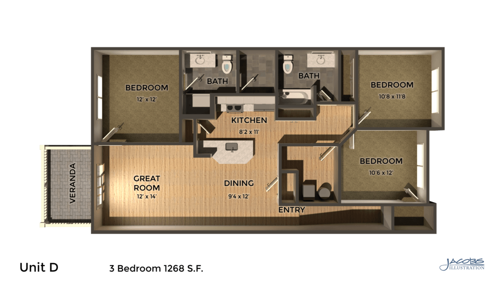 3 Bedrooms 2 Bathrooms Apartment for rent at East Pointe Apartments in Ithaca, NY