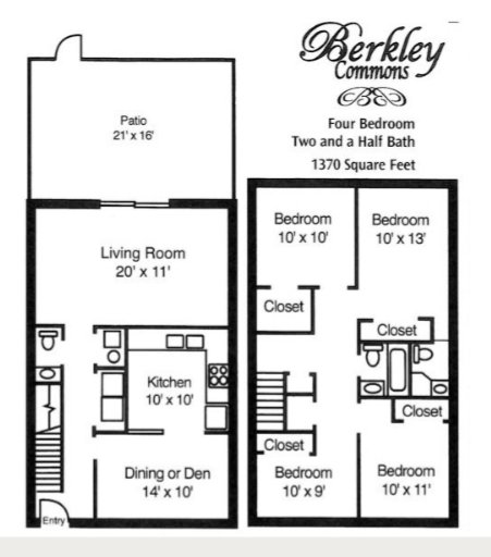 4 Bedrooms 2 Bathrooms Apartment for rent at Berkley Commons Apartments in Indianapois, IN