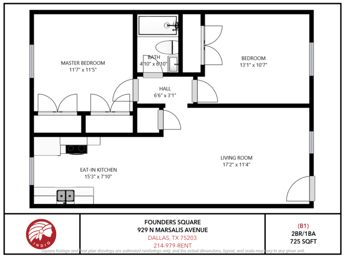 2 Bedrooms 1 Bathroom Apartment for rent at Founders Square in Dallas, TX