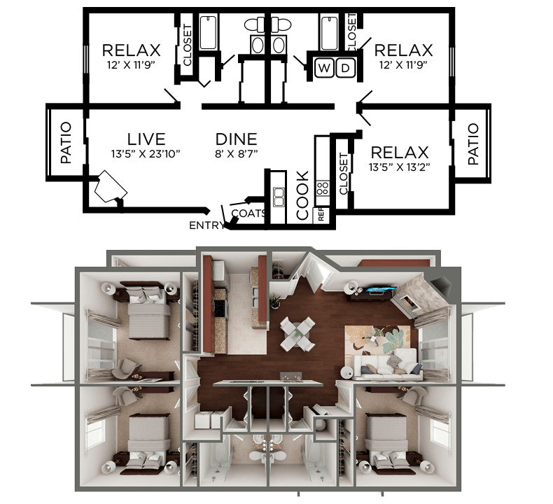 3 Bedrooms 2 Bathrooms Apartment for rent at Crosswinds Apartments in Wilmington, NC