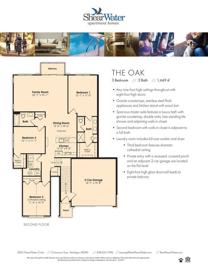 3 Bedrooms 2 Bathrooms Apartment for rent at Shearwater Apartment Homes in Commerce, MI