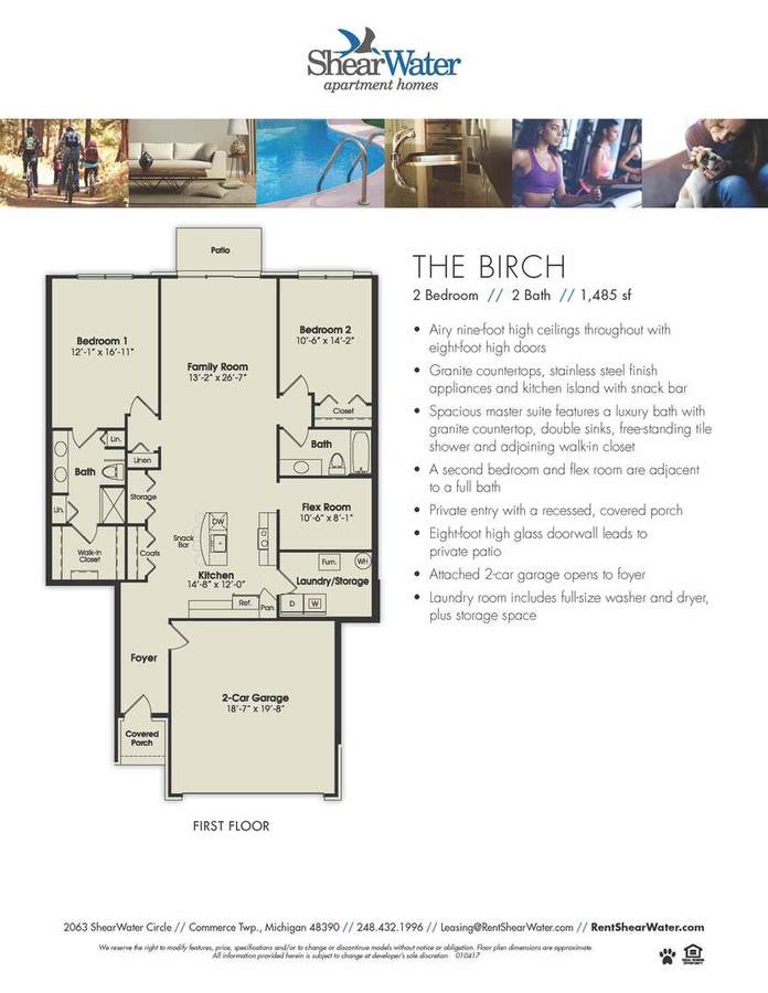 2 Bedrooms 2 Bathrooms Apartment for rent at Shearwater Apartment Homes in Commerce, MI
