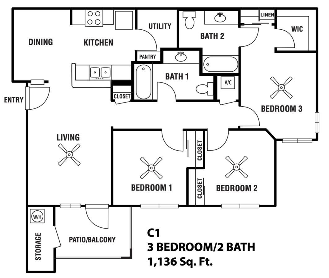 3 Bedrooms 2 Bathrooms Apartment for rent at Capella Apartment Homes in Brownsville, TX