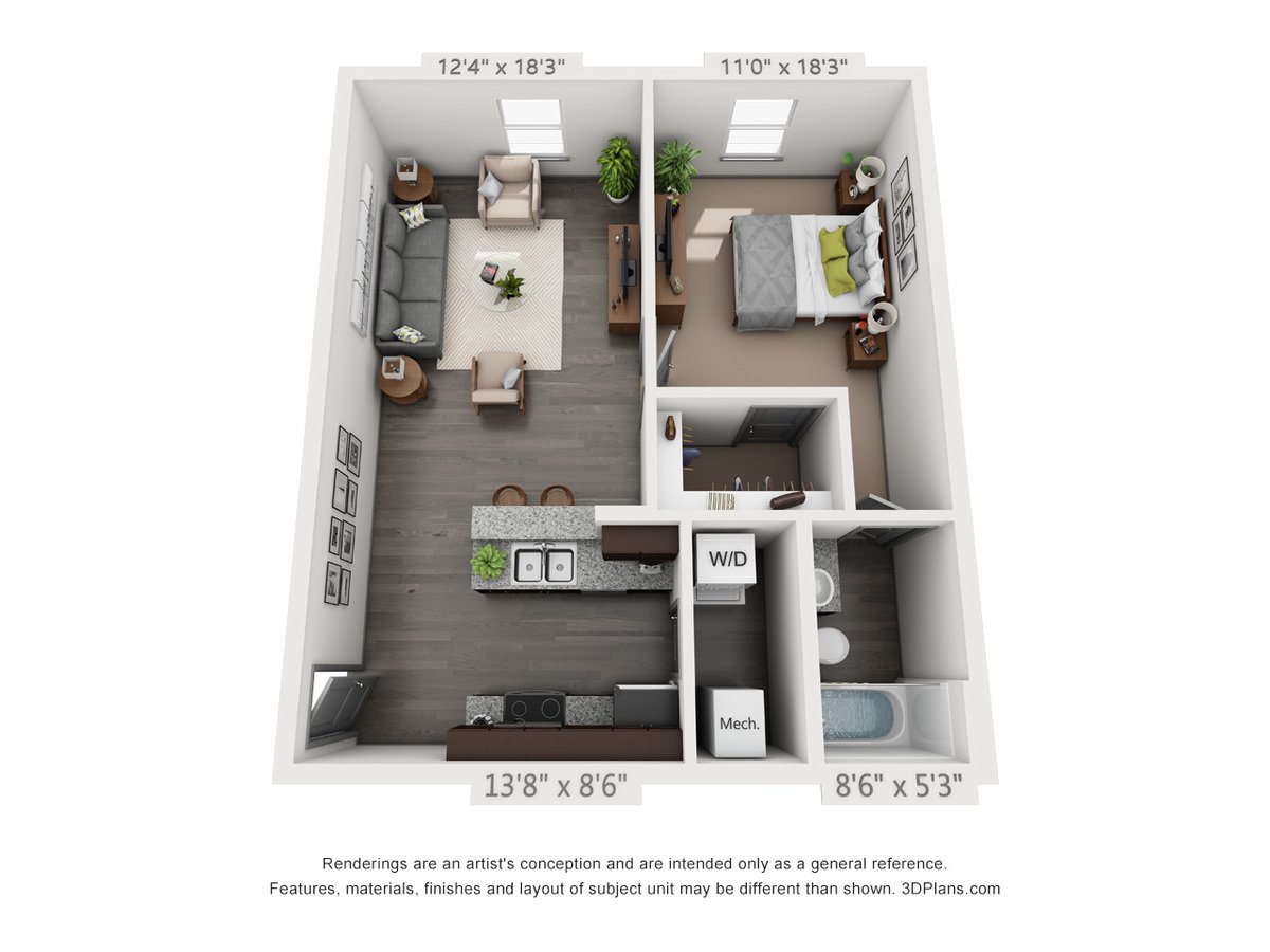 1 Bedroom 1 Bathroom Apartment for rent at Nickel Plate Flats in Frankfort, IN